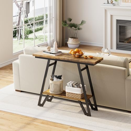 Cibert 41.3" Narrow Console Table, 2-Tier Storage Entryway Table with Faux Marble Top & Metal Frame, Sofa Table Behind Couch Table Hallway Table for Entrance Foyer Living Room Bedroom, Rusitc Brown Cibert