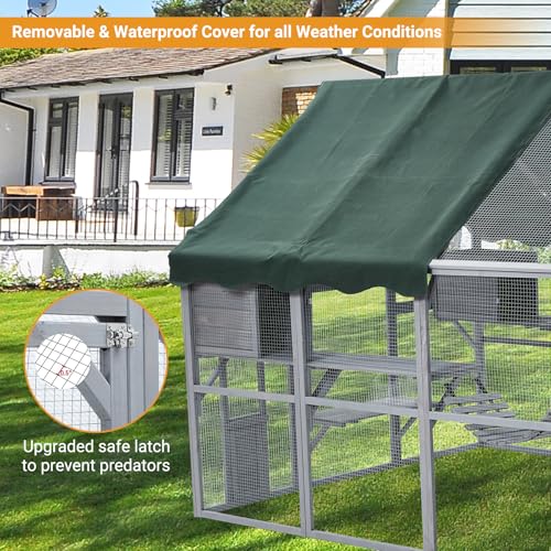 PeakPursui Extra Large Cat Enclosure,110'' Large Catio with Waterproof Roof, Pet Habitat for 57 FT² Space, Outdoor Pet House w/ 7 Platforms,2 Resting Box and 2 Bridges, for Kitty, Rabbit, Poultry Use PeakPursuit