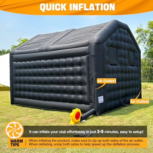 Small Black Inflatable Night Club 16.4x13x11.5Ft Disco Cube Gazebo Event House with Logo Area Portable Inflatable Party Tent for Birthday, School Events, Backyard Party, Rental Business OZIS