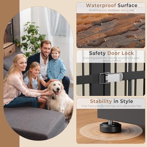 Lyromix 94.48'' Dog Crate Furniture Large Breed TV Stand with Double Rooms,Wooden Dog Kennel Dog Crate End Table with Removable Divider for Large Medium Dogs, Can Use Separately Lyromix