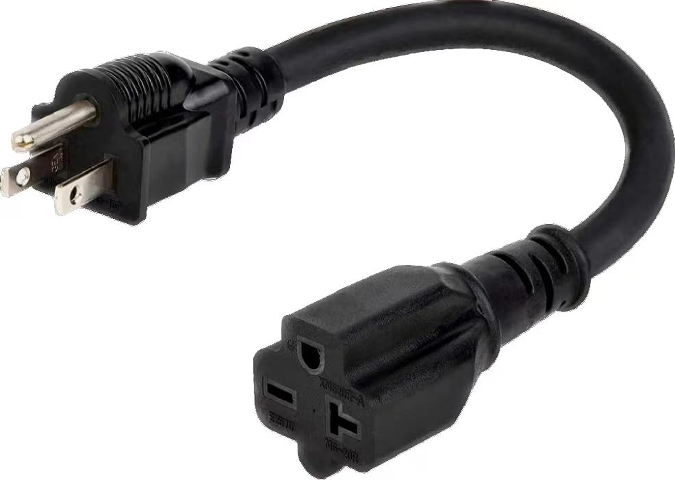 Nema 5-15P to 6-20R 12AWG Heavy Duty EV Charging Power Adapter Cable, 1 Foot 15A Household Plug to 6-20R T Blade Adapter Cord yeewenmo