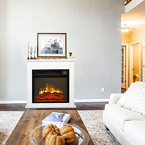 Zokop 25''W Freestanding Electric Fireplace Stove Space Heater with Realistic Flame, Wood Mantel, Remote Control for Home Room Indoor, 1500W-Black Zokop
