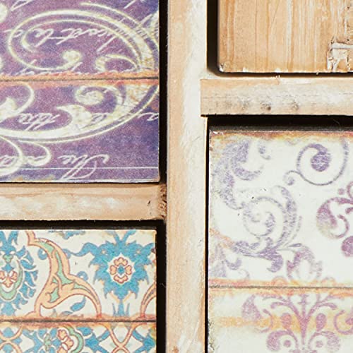 Deco 79 Wooden Decorative Jewelry Box 7 Drawers Jewelry Organizer with Patchwork Patterns, Jewelry Holder 18" x 6" x 16", Light Brown Deco 79