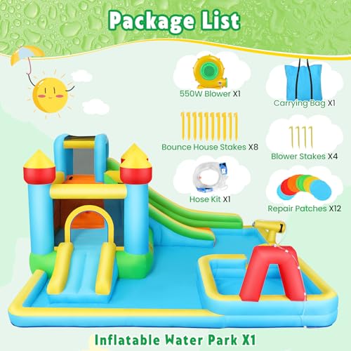 AKEYDIY Bounce House Water Slide for Kids 3-12, Rocket Blast Inflatable Bouncer with UL Blower, 13X12ft Bouncing Castle w/Long Slide, Blow Up Water Slides for Backyard Family Party -Gift for Kids AKEYDIY