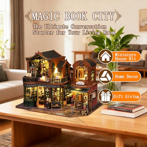 OZJAY Miniature House Kit, Mini House Building Kit with Furniture, DIY Miniature Kit for Adults Teen, Dollhouse Kit for Birthday Christmas, Magic Book House