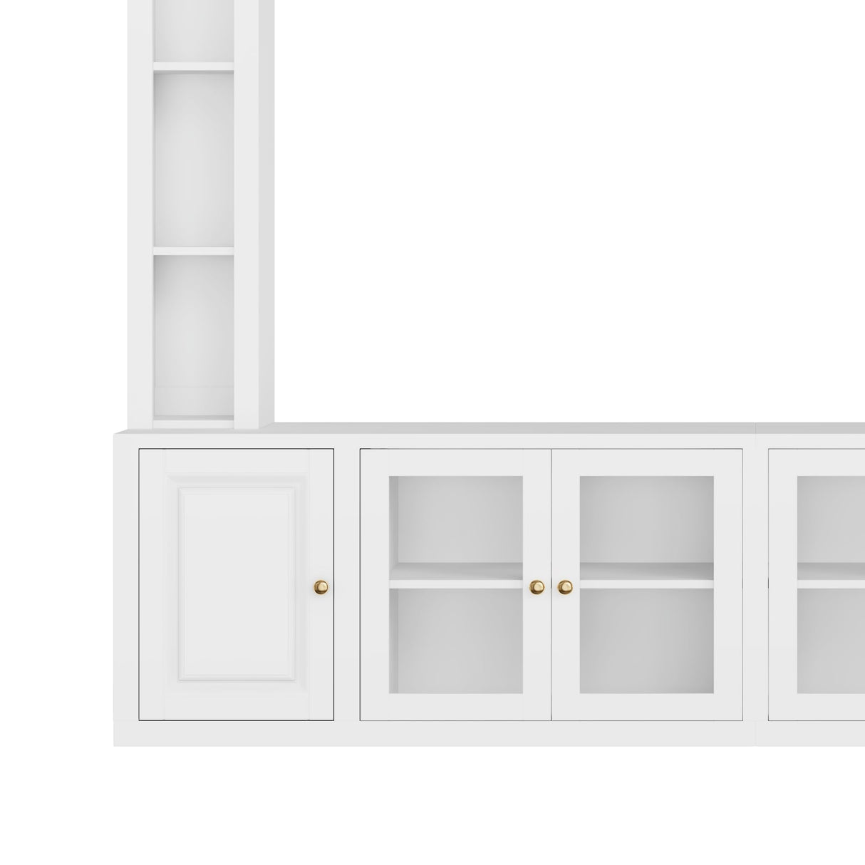 Ball & Cast 92"W Modern Entertainment Center Wall Unit with Bookshelves for TVs Up to 80",All-in-1 Large TV Stand W/Tempered Glass Door,4-Piece Media Console W/Adjustable Shelves,for Living Room,White Ball & Cast