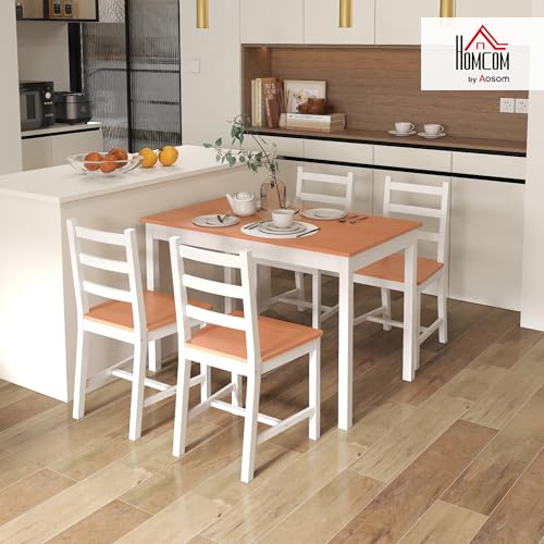 HOMCOM Dining Table Set for 4, 5 Piece Modern Kitchen Table and Chairs, Wood Dining Room Set for Small Spaces, Breakfast Nook, White HOMCOM