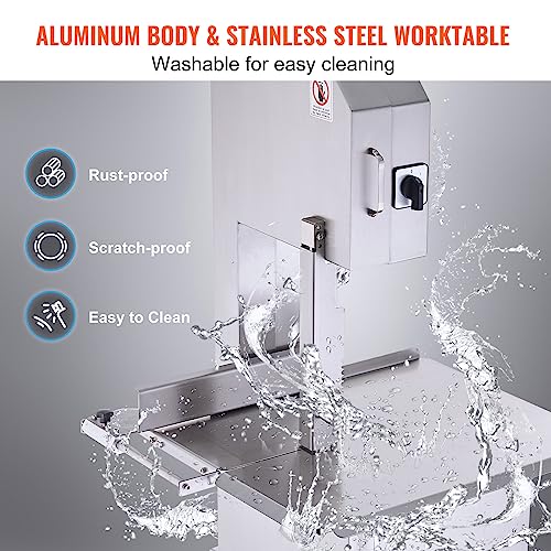 VEVOR Commercial Electric Meat Bandsaw, 2200W Stainless Steel Vertical Bone Sawing Machine, Workbeach 24.4" x 20.5", 0.16-8.7 Inch Cutting Thickness, Frozen Meat Cutter with 6 Blades for Rib Pork Beef VEVOR