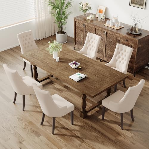 COLAMY Fabric Side Dining Chairs Set of 6, Wingback Upholstered Dining Room Chairs with Tufted Button, Living Room Chairs for Home Kitchen, Beige COLAMY