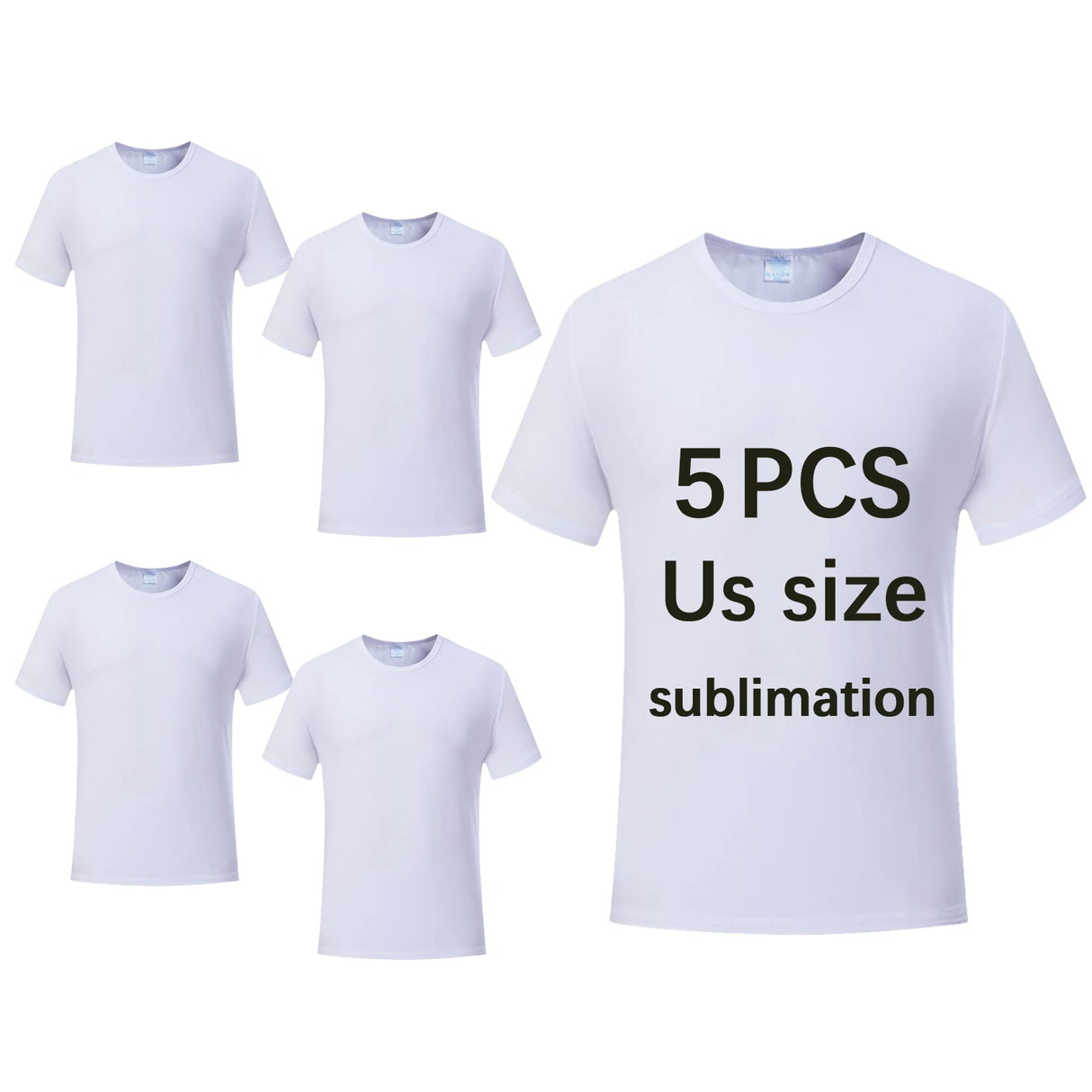 OKBA 5 pcs Sublimation Blank T-Shirts Round Collar Short Sleeves Adult White Polyester t Shirts (Large) OKBA