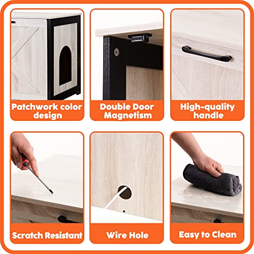 DWANTON Cat Litter Box Furniture Hidden, Cat Litter Box Enclosure, Reversible Entrance Can Be on Left or Right Side, Indoor Cat Box Cabinet, Wooden Cat Washroom, End Table, Nightstand, Beige Dwanton