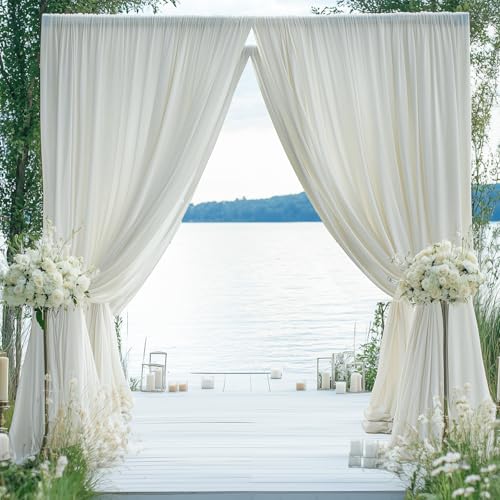 50×14ft Wrinkle Free Ivory Backdrop Curtain, Soft Silky Easy to Drape Cream Wedding Drapes for Backdrop, 10 Panels 5×14ft Photo Backdrop Curtains for Parties Birthday Photography Background Cloth NSSONBEN
