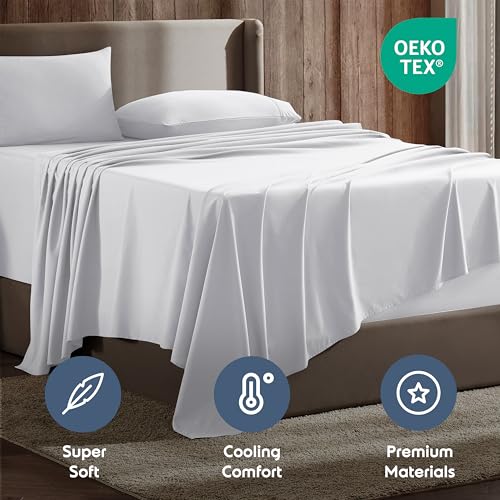 Nestl King Sheet Set - Luxury 1800 Ultra-Soft Microfiber King Bed Sheets - Double Brushed - Deep Pockets - Easy Fit - 4 Piece Set - Bedding Sheets & Pillowcases (King, White)