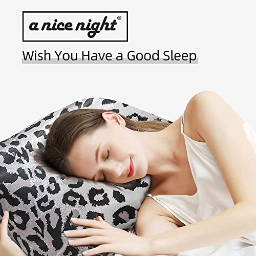 A Nice Night Leopard Printed,Silver Grey Satin Silky Soft Quilt Sexy Luxury Super Soft Microfiber Comforter Quilt Bedding 5PCS Comforter Set, Light Weighted (Silver, Queen(88-by-88-inches)) A Nice Night