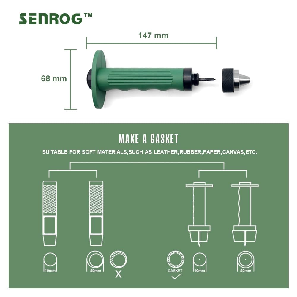 SENROG 12 in 1 Hole Punch Set, Hollow Punch Set for Leather, Gasket Hole Punch Set, Rubber Hollow Hole Punch Set, Plastic Sheet Gasket Punch Set, 3/16'' to 1-1/4'' Hole Punch Kit with Handle SENROG