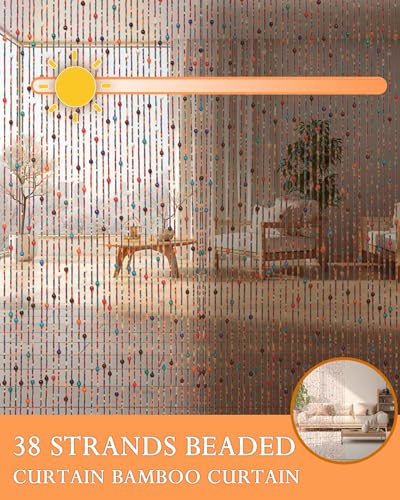 Erfolkerz 38 Strands Beaded Curtain for Doorways -35.4"x79"- Handmade Natural Beaded Curtains,Boho Doorway Wood and Bamboo Bead Curtain-As Insect Screen/Room Divider Erfolkerz