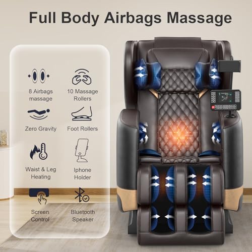 FURNIMAT 2026 Massage Chair Full Body, Zero Gravity Massage Chair with 10 Fix Rollers, Airbags, Heating, Foot Massage, Auto Modes, Bluetooth Speaker, Smart Screen Controller(Premium Version)
