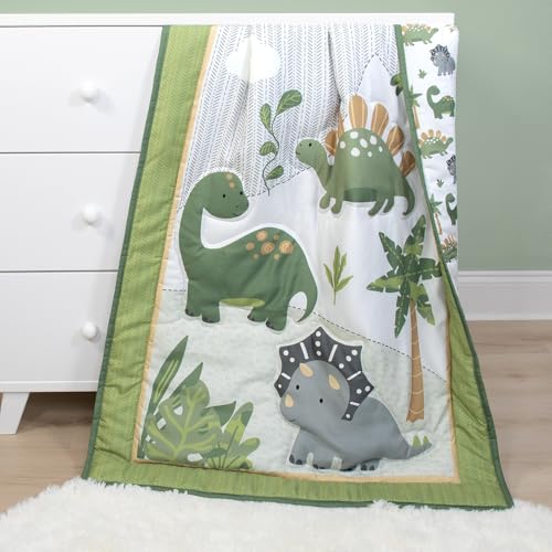 The Peanutshell 3 Piece Baby Crib Bedding Set for Boys - Newborn, Infant & Toddler Nursery Bed Set Decor with Fitted Crib Sheet, Dust Ruffle Comforter - Dinosaur Dreams The Peanutshell