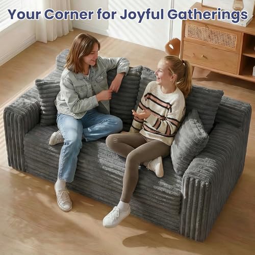3-in-1 Convertible Sofa Bed: Boneless Loveseat Sleeper & Folding Couch Bed with 4 Pillows & Detachable Cushion, Furry Futon Couch for Bedroom, Apartment, Office and Living Room, No Assembly, Grey Winzoo