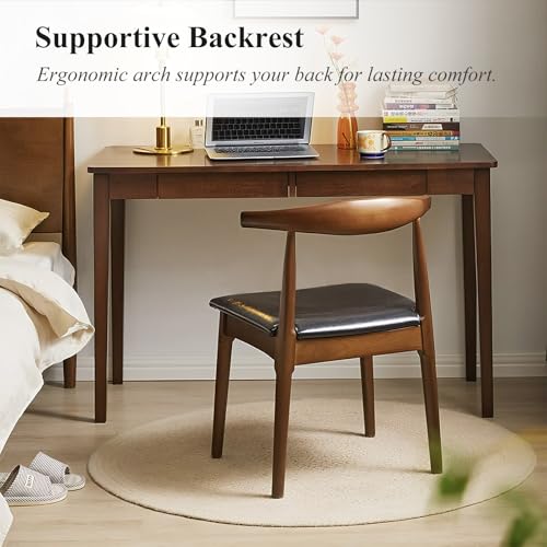 Cttasty Office Chair, Wood Desk Chair with Upholstered PU Leather, Computer Chair, Modern Dining Chair, Mid Century Dining Chair, Wood Accent Chair,Walnut Chair Cttasty