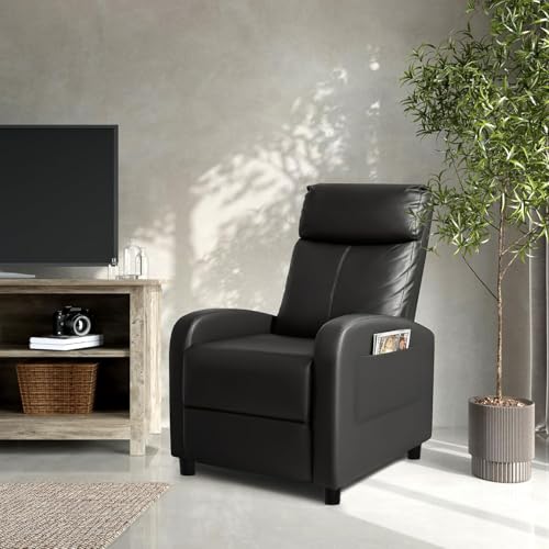 Homall Recliner Chair, Recliner Sofa PU Leather for Adults, Recliners Home Theater Seating with Lumbar Support, Reclining Sofa Chair for Living Room (Black, Leather) Homall