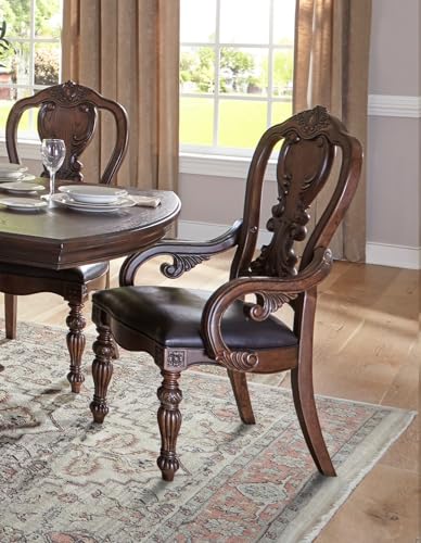 LOPOO Set of 2 Traditional Armchairs with Dark Oak Finish and Faux Leather Upholstery, Elegant Design for Dining Room LOPOO
