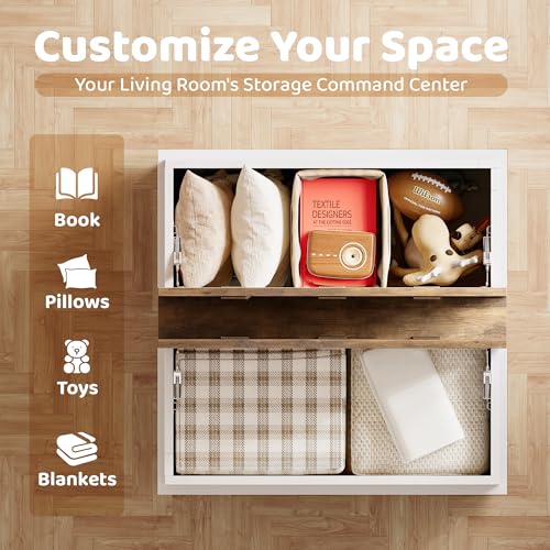 YESHOMY 31.5 inch Farmhouse Coffee Table, Coffee Tables for Living Room, Center Table with Flip-Top Lids, Large Storage Space (White) YESHOMY