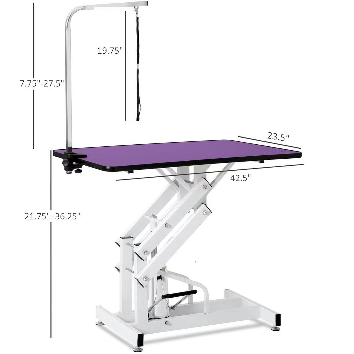TRODEP 42.5" Hydraulic Dog Grooming Table for Large Dogs Heavy Duty Height Adjustable Dog Grooming Table with Overhead Arm & Noose Height Range 21-36 inch Purple TRODEP