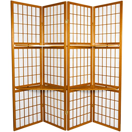 Red Lantern 5 1/2 ft. Tall Window Pane with Shelf Room Divider - Honey - 4 Panels Red Lantern