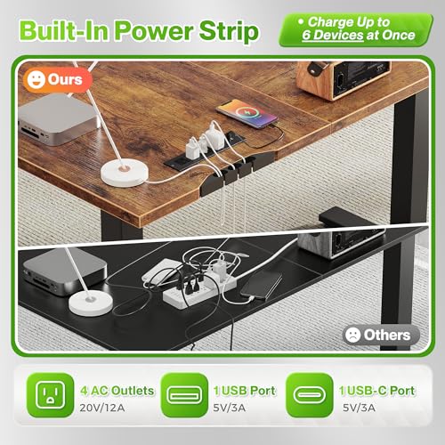 Huuger L Shaped Standing Desk with Power Outlets, 63 x 55 Inch Height Adjustable Computer Desk for Bedroom, Corner Stand up Desk for Home and Office, Work and Study, Rustic Brown Huuger