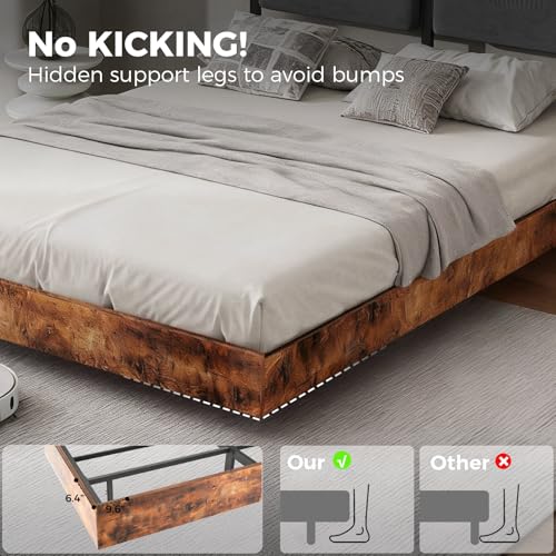 LUCKLIFE Floating Bed Frame Queen Size, with Adjustable Headboard and Smart LED Lights, Upholstered Bed Frame with RGB Lights, Modern Metal Bed, Easy Assembly, Under-Bed Storage, Bedroom LUCKLIFE
