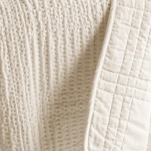 Levtex Home Cloud Waffle King/Cal King Quilt Set (106x92in) and 2 Pillow Shams (36x20) - Box Quilted Waffle Texture - Undyed Cream - Cotton King Size Quilt Bedding Set - Lightweight Soft Pre-Washed Levtex Home