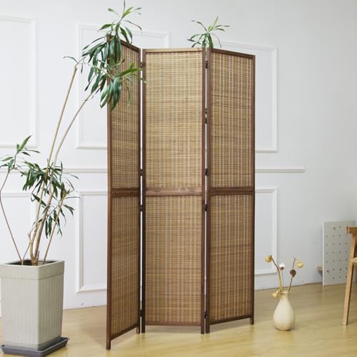 Furnnylane 3 Panel Bamboo Room Divider and Folding Screen Divider,Two in One Detachable and Foldable Panel Divider for Room Separation,Brown,67" H x 46" W Furnnylane