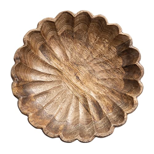 Creative Co-Op Boho Carved Wood Scalloped Edge, Natural Decorative Bowl Creative Co-Op