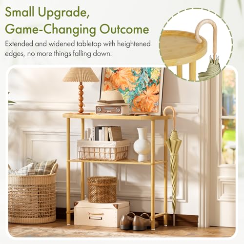 Small Entryway Table Bamboo 30.7", Narrow Hallway Table Oval Top 2-tier, Slim Console Table with Anti-fall Edge, Sofa Side Table 5min Easy Assembly, Small TV Stand for Bedroom, Indoor Plant Stand Atoping