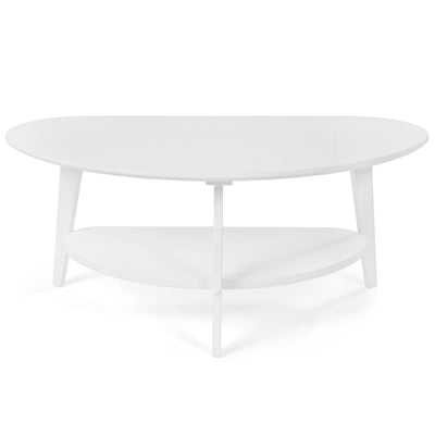 NAVREX Mid Century Modern Coffee Table with Storage Shelf, Oval Coffee Tables for Living Room 100% Solid Bamboo Wood Coffee Table Fireproof Table Circle Round Center Table (White)