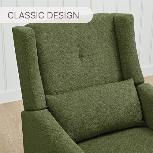 KISLOT Upholstered Recliner Swivel Glider Nursery Chair Reclining Performance Fabric Rocker with Wood Base,Boucle,Moss Green KISLOT