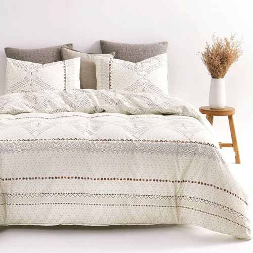 Wake In Cloud - Boho Comforter Set, Farmhouse Bohemian Western Aztec Neutral Aesthetic, Soft Lightweight Bedding, 3 Pieces, Beige, Twin/Twin XL Size Wake In Cloud