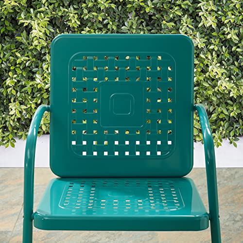 Crosley Furniture Bates 2-Piece Outdoor Chair Set, Retro Metal Patio Chairs for Dining, Porch, Deck, Balcony, Turquoise Gloss Crosley Furniture