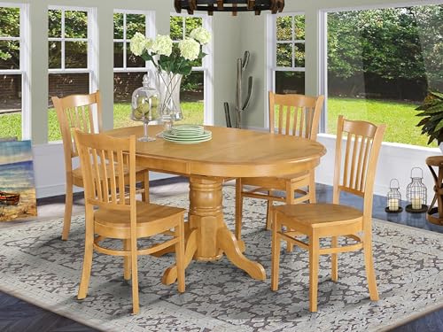 East West Furniture AVGR5-OAK-W 5 Piece Dining Room Table Set Includes an Oval Kitchen Table with Butterfly Leaf and 4 Dining Chairs, 42x60 Inch, Oak East West Furniture