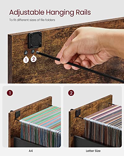 VASAGLE 3-Drawer Vertical File Cabinet, Filing Cabinet for Home Office, Printer Stand, with 3 Lockable Drawers, Adjustable Hanging Rail, for A4 and Letter-Size Files, Rustic Brown and Black UOFC055B01 VASAGLE