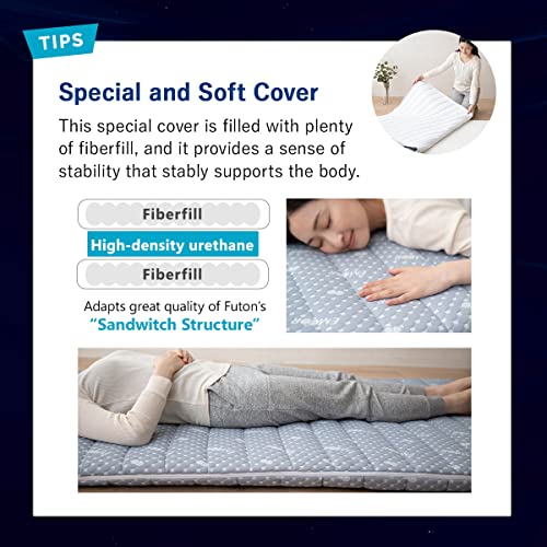 EMOOR Foldable Hybrid Futon Mattress, High-Resilience Urethane Foam 150N with Washable Padded Cover, Twin, Tatami Floor Sleeping Mat Pad Topper, Gray EMOOR