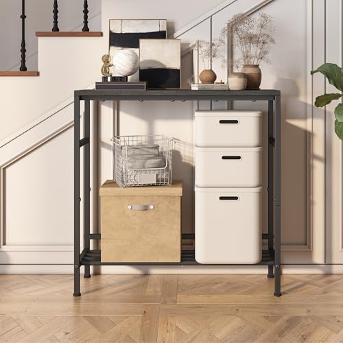Homeiju Entryway Table 31.5" Width, 2-Tier Console Table with Adjustable Shelves, Industrial Sofa Table with Storage, Foyer Tables for Entryway, Hallway, Kitchen, Living Room and Bedroom, Black Homeiju
