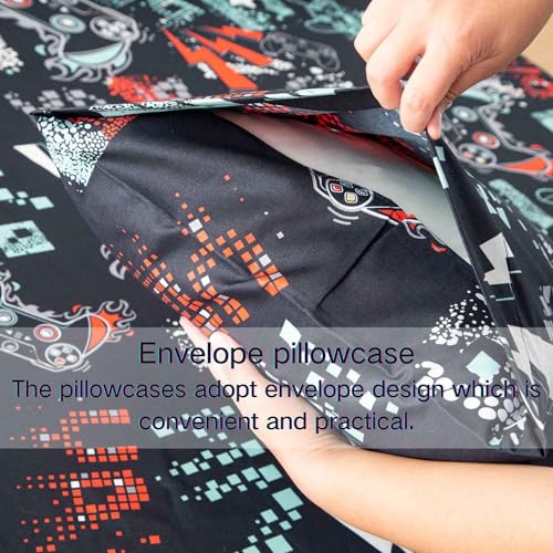 SDY 4PCS Game Sheet Sets Queen Size,Great Cartoon Microfiber Bed Sheets Sets,for Boys, Girls, Kids and Toddler, Bed in a Bag Packaged with 1 Fitted Sheet+ 1 Top Flat Sheet + 2 Pillowcases SDY
