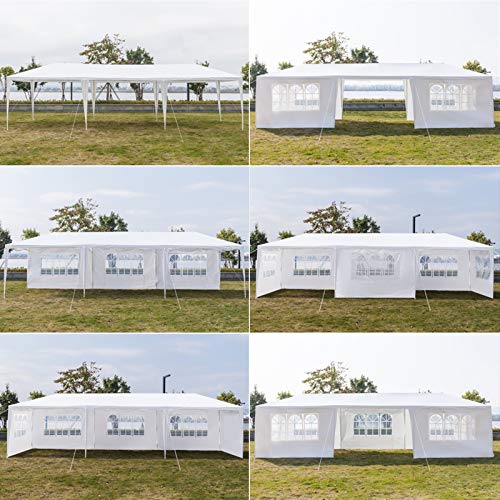 Simply-Me 10' x 30' Outdoor Canopy Tent White Wedding Gazebo Party Practical Waterproof Tent with Brighter Windows,5 Removable Side Walls Simply-ME