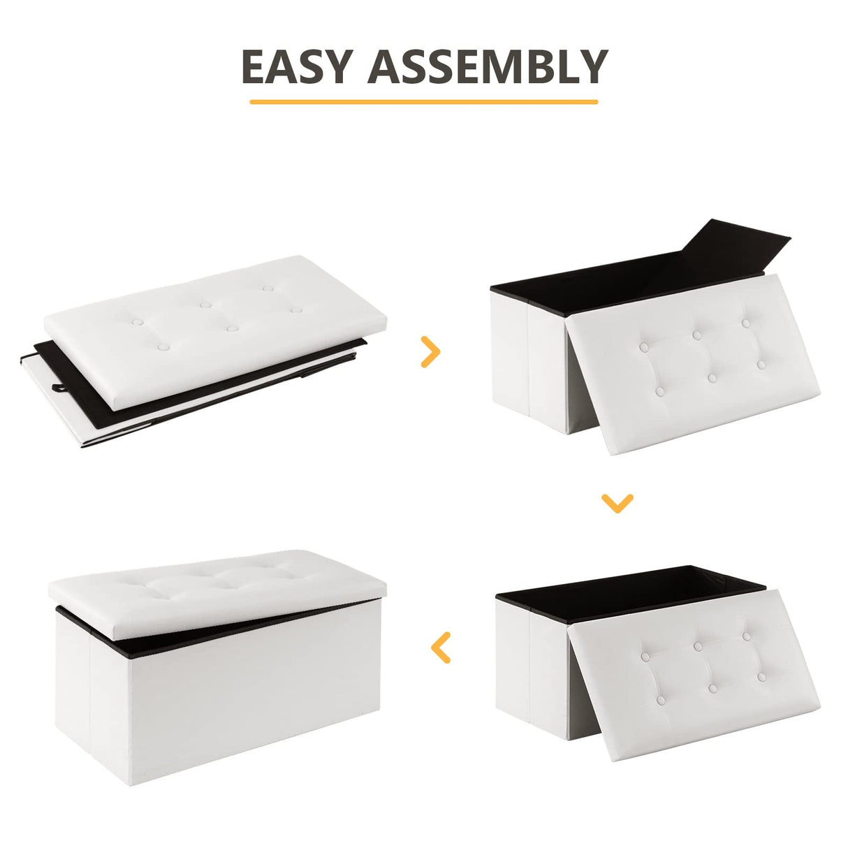 Youdesure White Folding Storage Ottoman Bench, Faux Leather Footrest for Living Room, Ottoman with Storage Padded Seat for Bedroom, Holds up to 350lbs Youdesure