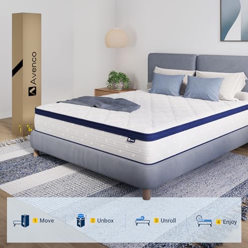 Avenco Queen Mattress, 14 Inch Queen Mattresses in a Box, Hybrid Queen Size Mattresses with Comfort Foam and Pocket Coils for Pressure Relief & Motion Isolation Avenco