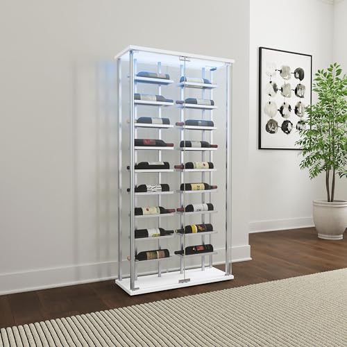 Coaster Home Furnishings Montara Tempered Glass Wine Storage Display Curio Cabinet with Led Lighting Chrome Coaster Home Furnishings