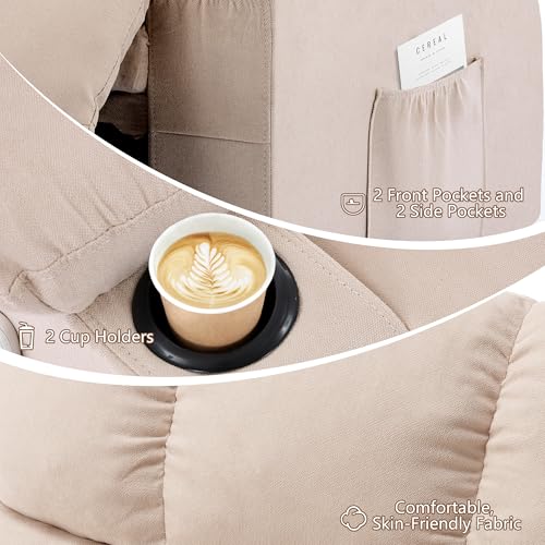 Massage Rocking Recliner Chair, Ergonomic Recliners Sofa with Vibration Massage & Heat, Rocking Chair Nursery Chair for Living Room Lounge with 4 Pockets, 2 Cup Holdersrt, Beige