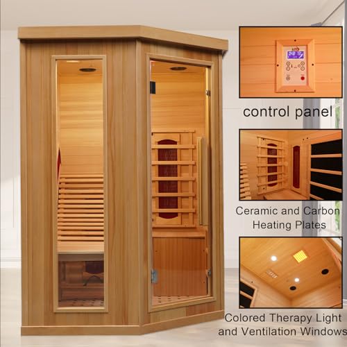 Smartmak Far Infrared Single Recliner Wooden Sauna,Home Indoor Canadian Hemlock Wooden Sauna,with 6 Heaters,Oxygen Bar,LED Controller,Bluetooth,Color Therapy Light(220V, 2300W) Smartmak